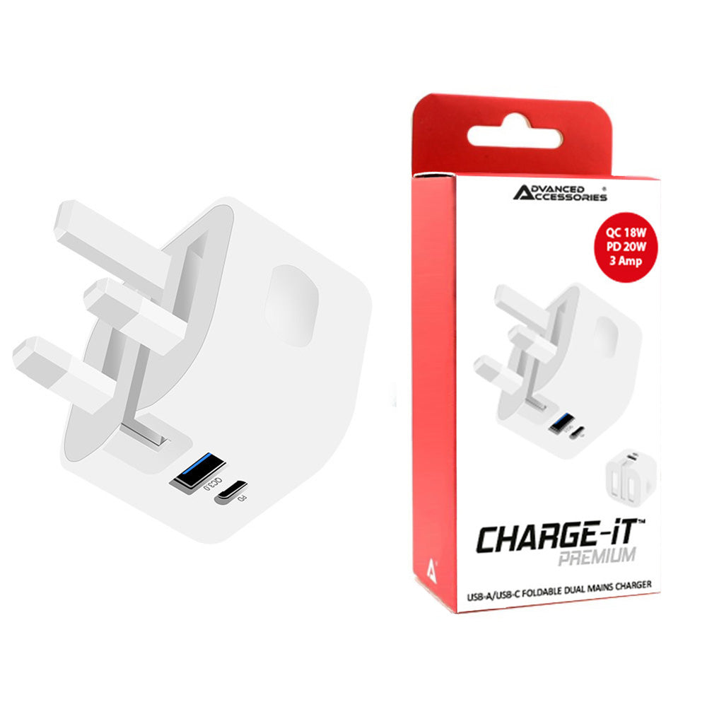 Charge-iT Premium Foldable 38W QC/PD Dual UK Mains Charger
