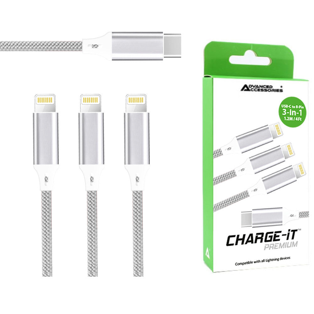 Charge-iT Premium USB-C To Triple 8-Pin Cable - 1.2 Metre