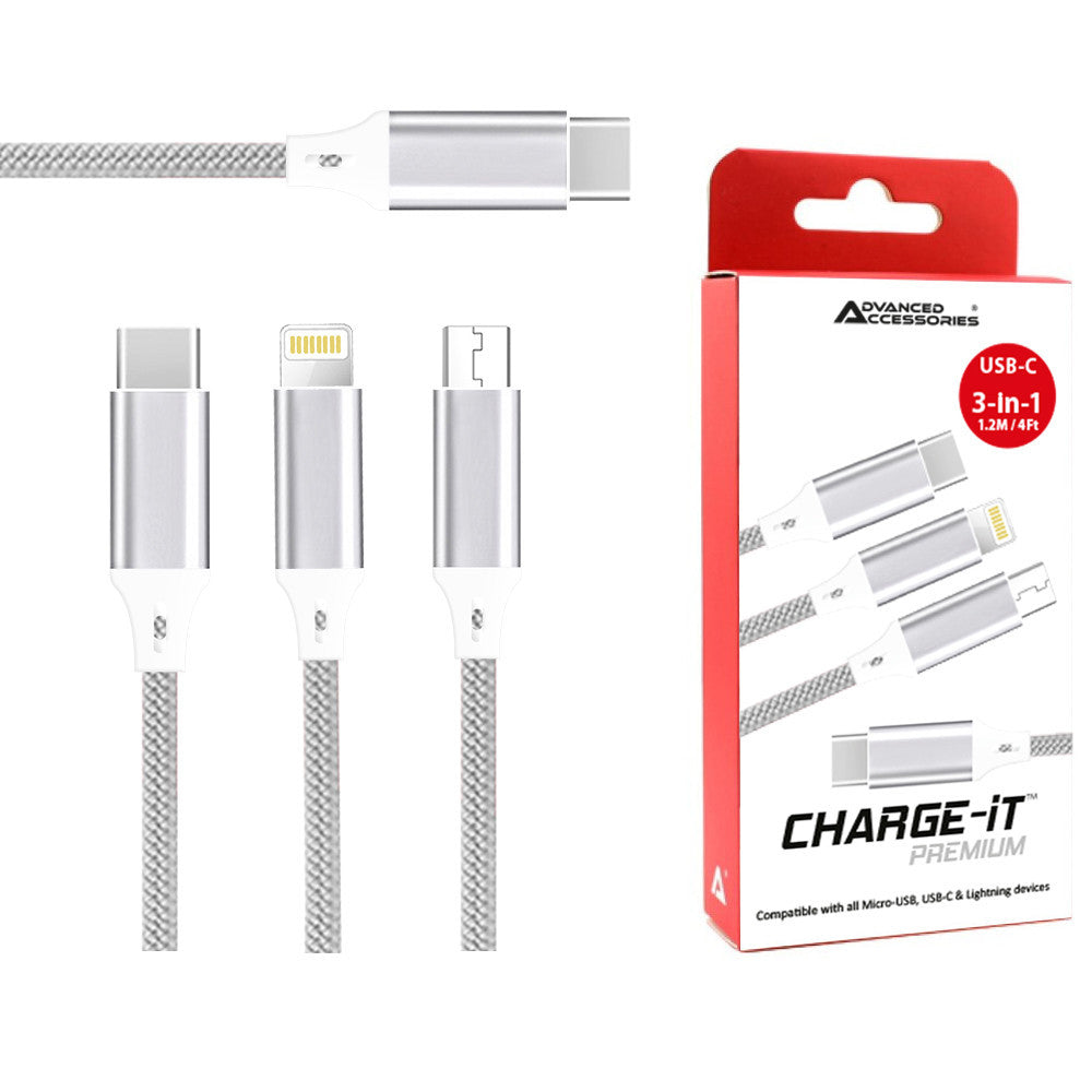 Charge-iT Premium 3in1 USB-C Cable - 1.2 Metre