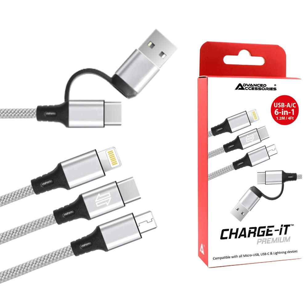Charge-iT Premium 6in1 USB-A/USB-C Cable - 1.2 Metre
