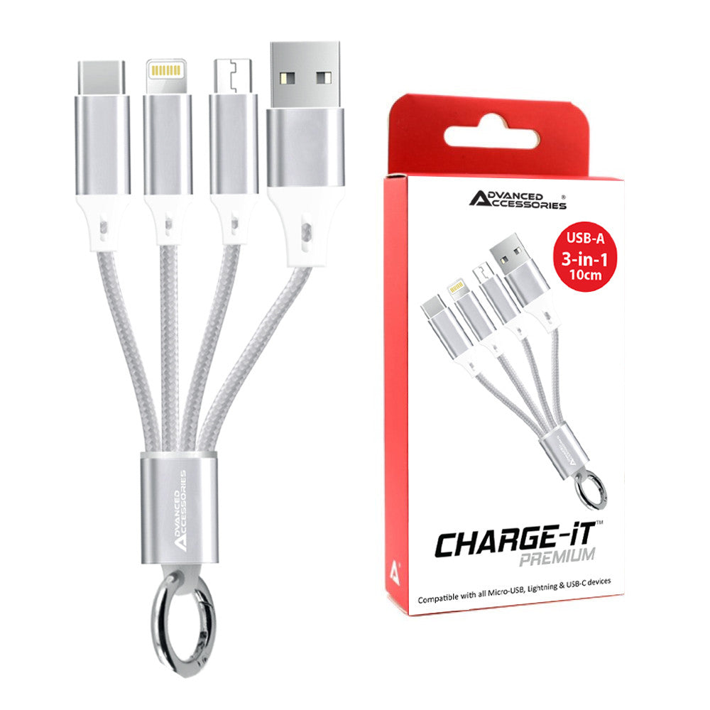 Charge-iT Premium 3in1 USB-A Cable - 0.1 Metre