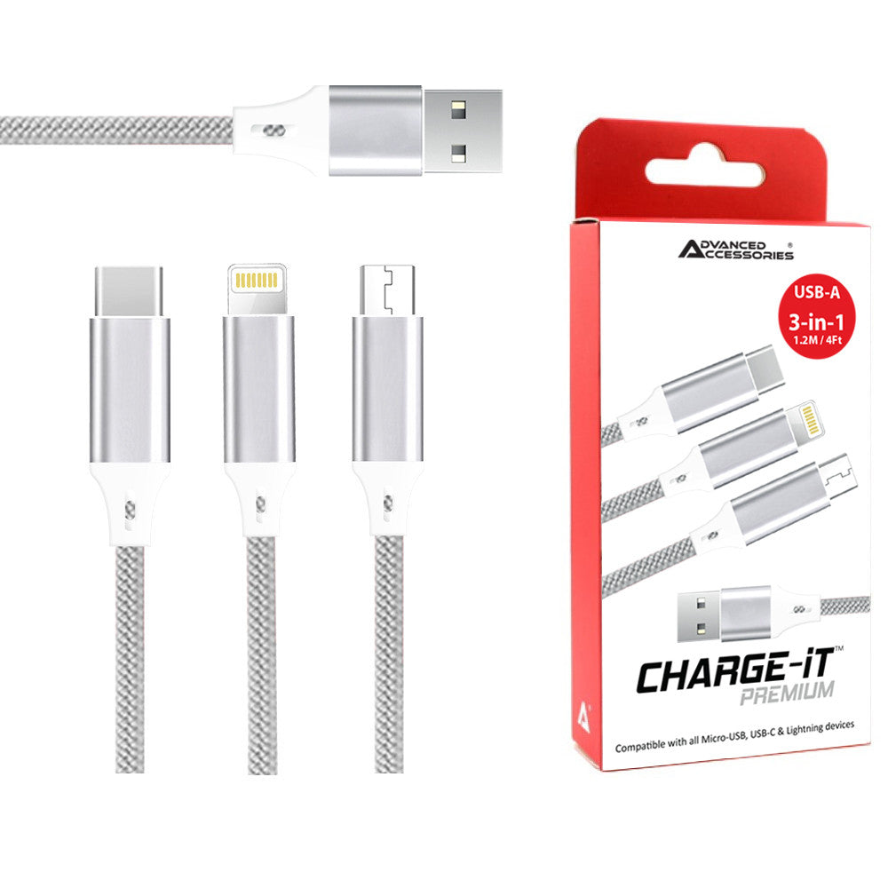 Charge-iT Premium 3in1 USB-A Cable - 1.2 Metre