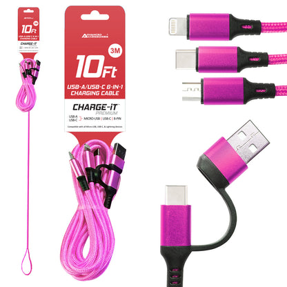 Charge-iT Premium 6in1 USBA/USB-C Cable - 3 Metres