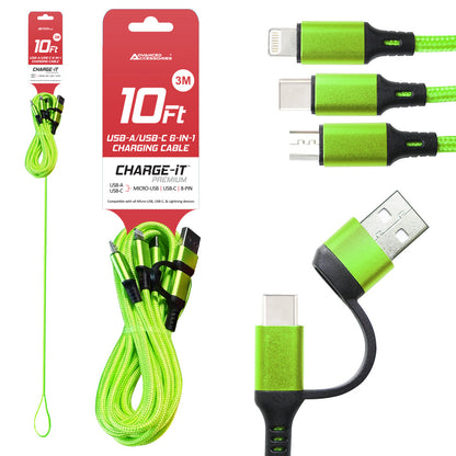 Charge-iT Premium 6in1 USBA/USB-C Cable - 3 Metres