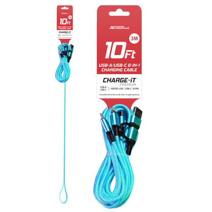 Charge-iT Premium 6in1 USBA/USB-C Cable - 3 Metres