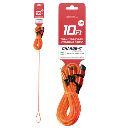 Charge-iT Premium 6in1 USBA/USB-C Cable - 3 Metres