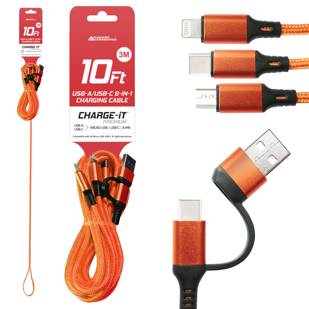 Charge-iT Premium 6in1 USBA/USB-C Cable - 3 Metres