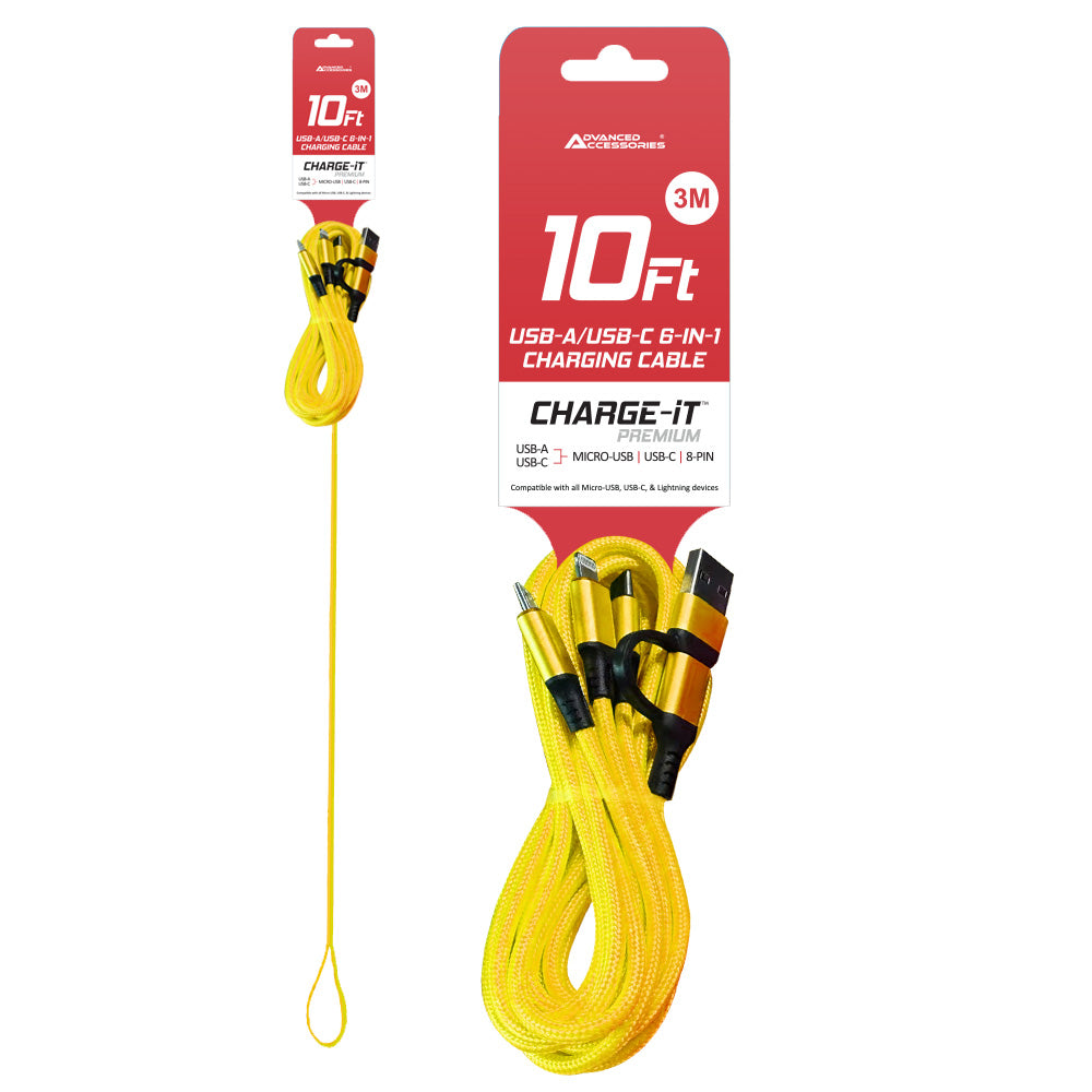 Charge-iT Premium 6in1 USBA/USB-C Cable - 3 Metres