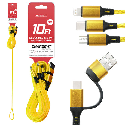 Charge-iT Premium 6in1 USBA/USB-C Cable - 3 Metres