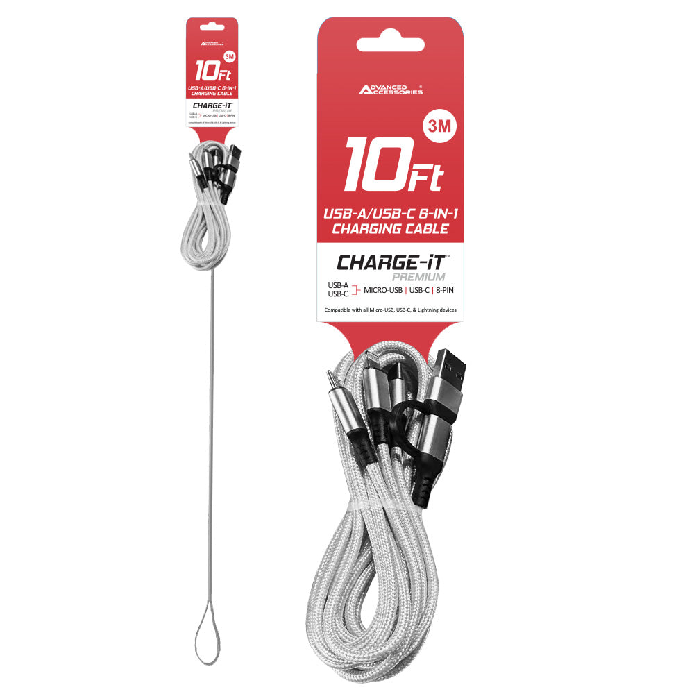 Charge-iT Premium 6in1 USBA/USB-C Cable - 3 Metres