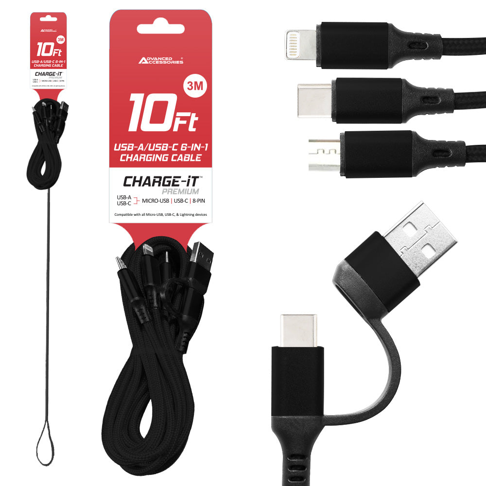 Charge-iT Premium 6in1 USBA/USB-C Cable - 3 Metres