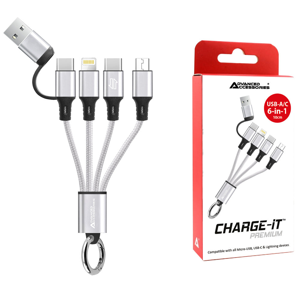 Charge-iT Premium 6in1 USB-A/USB-C Cable - 0.1 Metre