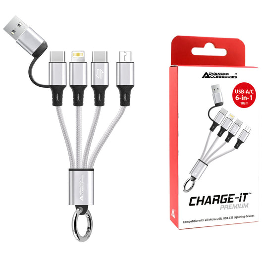 Charge-iT Premium 6in1 USB-A/USB-C Cable - 0.1 Metre
