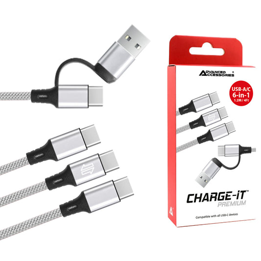 Charge-iT Premium USB-A/USB-C to Triple USB-C Cable - 1.2 Metre